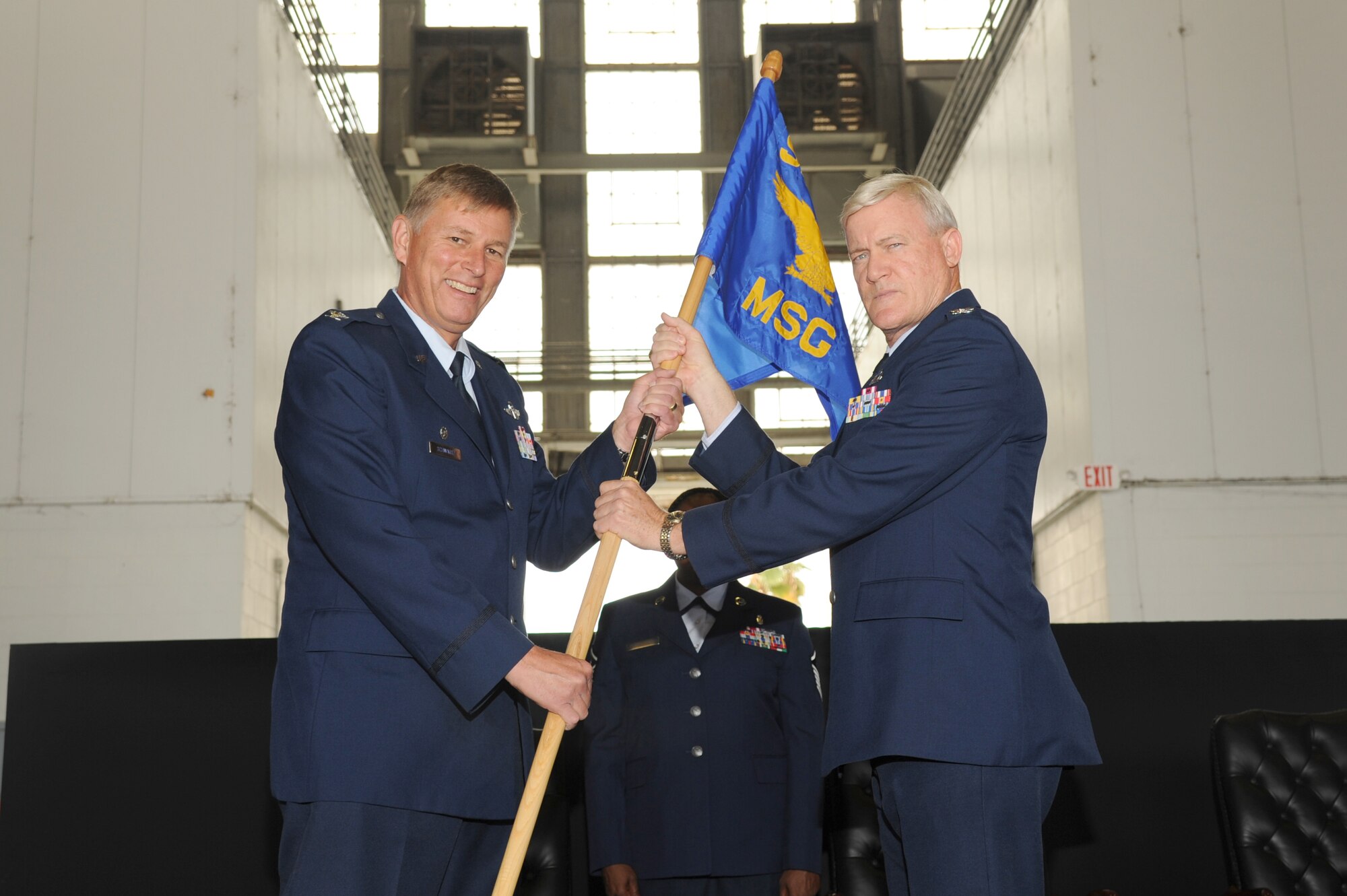 MACDILL AIR FORCE BASE, Fla. -- Colonel Rodney E. Bryan relinquished command of the 927th Mission Support Group to Colonel Dennis L. Seymour during a change of command ceremony here June 1, 2013.  (Official U.S. Air Force photo/Staff Sgt. Jennie Chamberlin)
