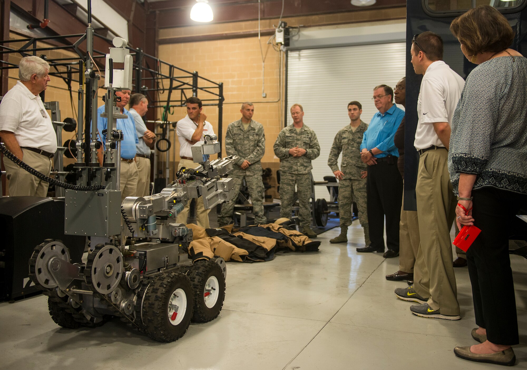 Moody’s honorary commanders tour the 23d Civil Engineer Squadron explosive ordnance disposal facility during immersion day at Moody Air Force Base, Ga., July 26, 2013. During the tour, EOD members explained their mission and showcased their equipment. (U.S. Air Force photo by Senior Airman Douglas Ellis/Released)
