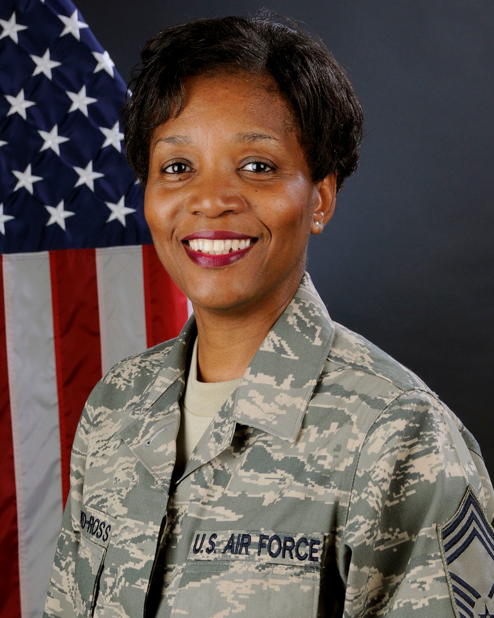 U.S. Air Force Chief Master Sgt. Bonita Floyd-Ross, with the 169th Mission Support Group at McEntire Joint National Guard Base, South Carolina Air National Guard, poses for her official portrait July 26, 2013.   (U.S. Air National Guard photo by Tech. Sgt. Caycee Watson/Released)