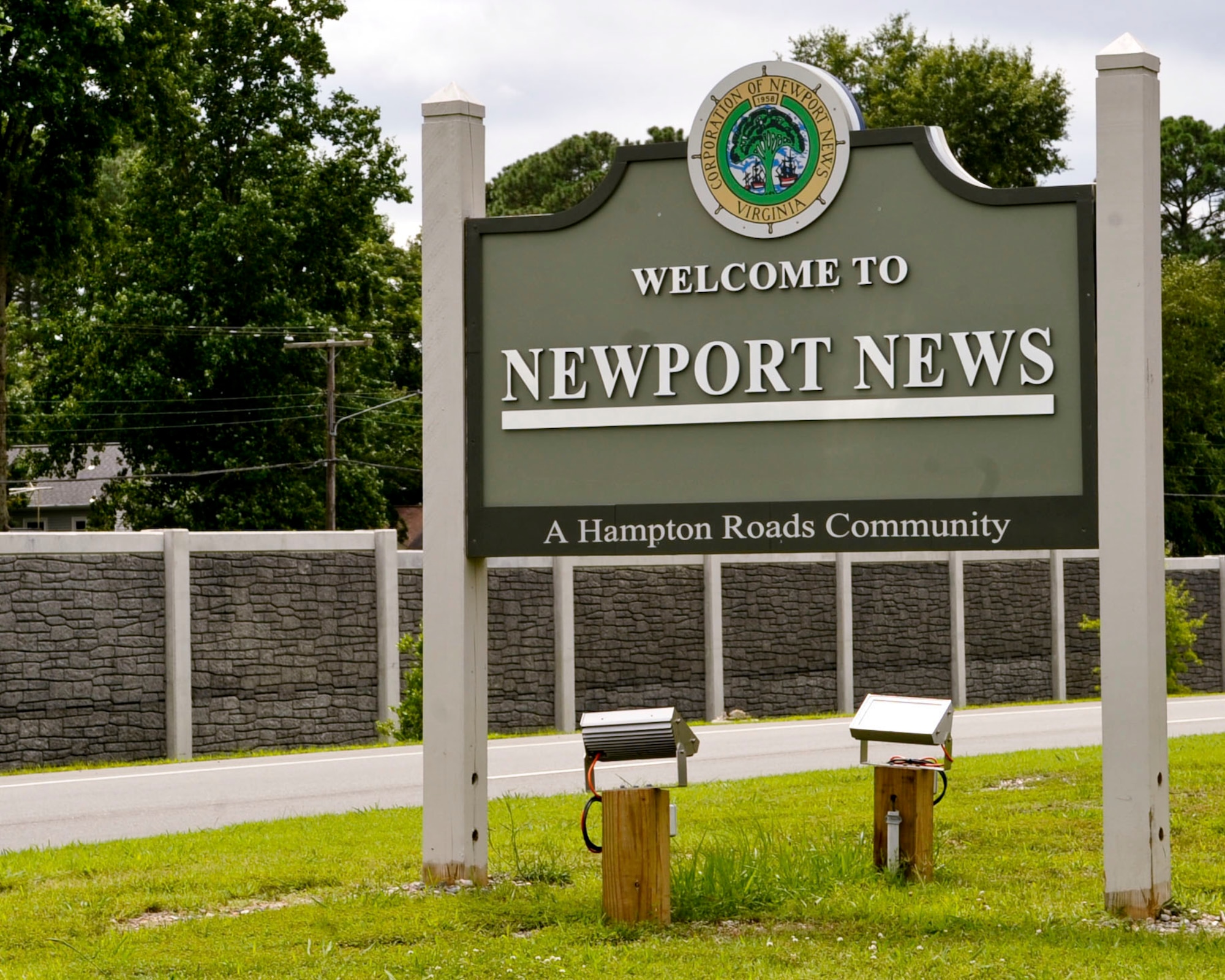 The welcome sign is one of six posted at various entrances to Newport News, Va., welcoming travelers into the city. Newport News encompasses approximately 70 square miles and features more than 3,700 businesses and 36 parks. (U.S. Air Force photo by Staff Sgt. Wesley Farnsworth/Released) 