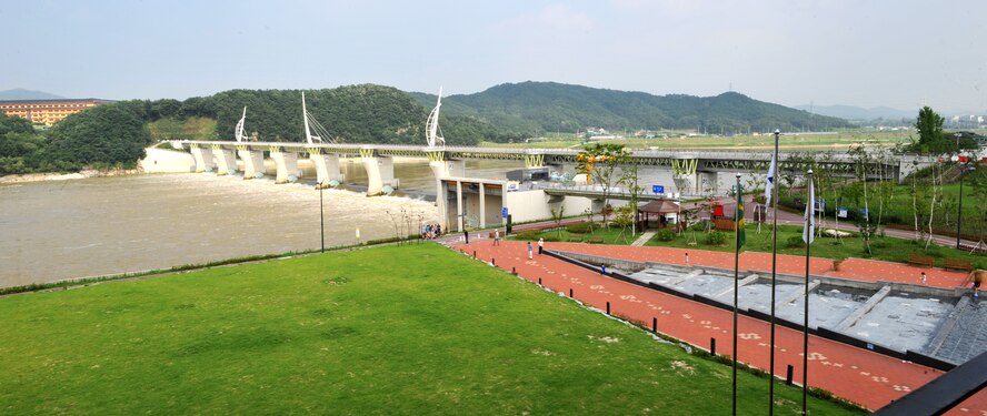 The Gangcheonbo was visited by participants in the Yeoju culture tour in the Gyeonggi Province, Republic of Korea, July 26, 2013. Gangcheonbo was inspired by the eight beautiful sceneries of Yeoju and Yeoju-gun's cultural and historic heritage. The white heron and Hwangpo sail boat represent the local culture and its traditional image reinvented into a majestic modern image. (U.S. Air Force photo/Staff Sgt. Emerson Nuñez)