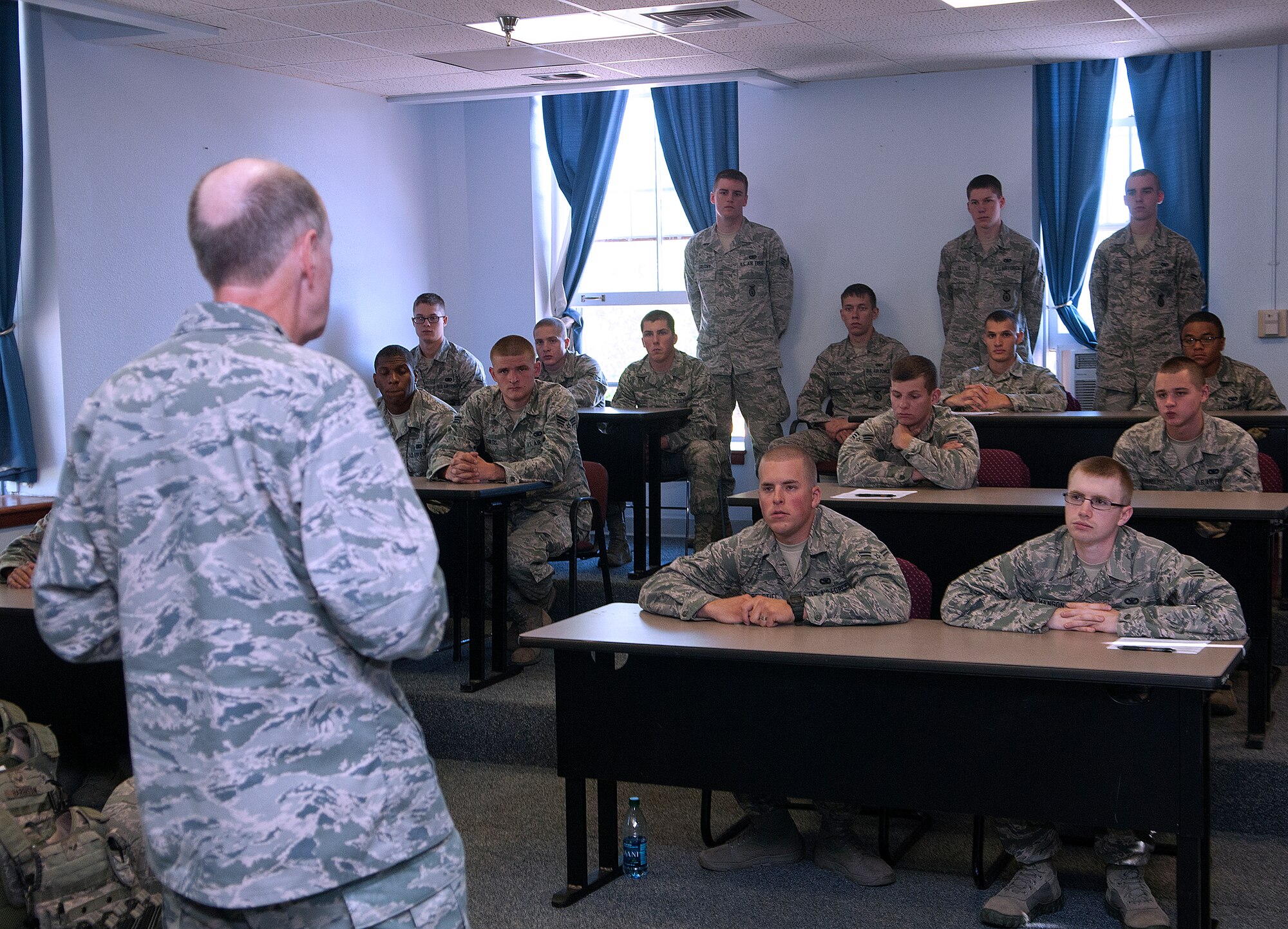 Gen. C. Robert Kehler, U.S. Strategic Command commander, talks with 790th Missile Security Forces Squadron Airmen on F.E. Warren Air Force Base, Wyo., July 30, 2013, prior to their departure out to the field. Kehler spoke to the Airmen about their role as a deterrent to the nation’s enemies and answered questions from the Airmen. (U.S. Air Force photo by R.J. Oriez)