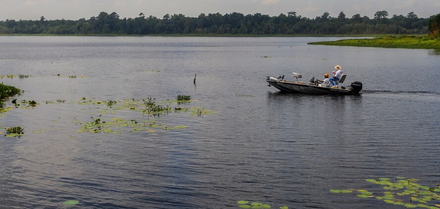 Fishermen head out on the lake at Grassy Pond July 27, 2013. Grassy Pond is located 30 minutes south of Moody Air Force Base, Ga., in Lake Park, Ga. (U.S. Air Force photo by Airman Alexis Grotz/Released) 
