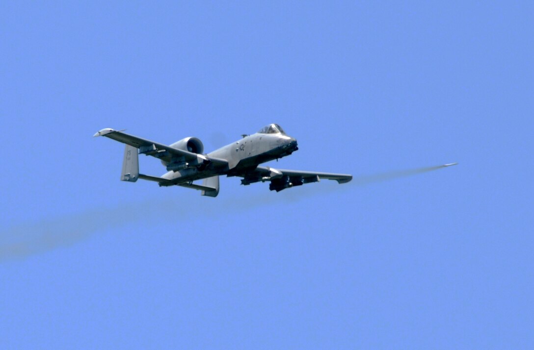 1st Lt. Russell Leinart, a pilot with the 188th Fighter Wing, competes in a "turkey shoot," a competition among pilots consisting of strafing and bomb drops at Razorback Range Detachment 1, May 13, 2013. This is the final such event as the 188th will be transitioning from the A-10C Thunderbolt II to a remotely piloted aircraft mission. (U.S. Air National Guard photo by Senior Airman Hannah Landeros/188th Fighter Wing Public Affairs)