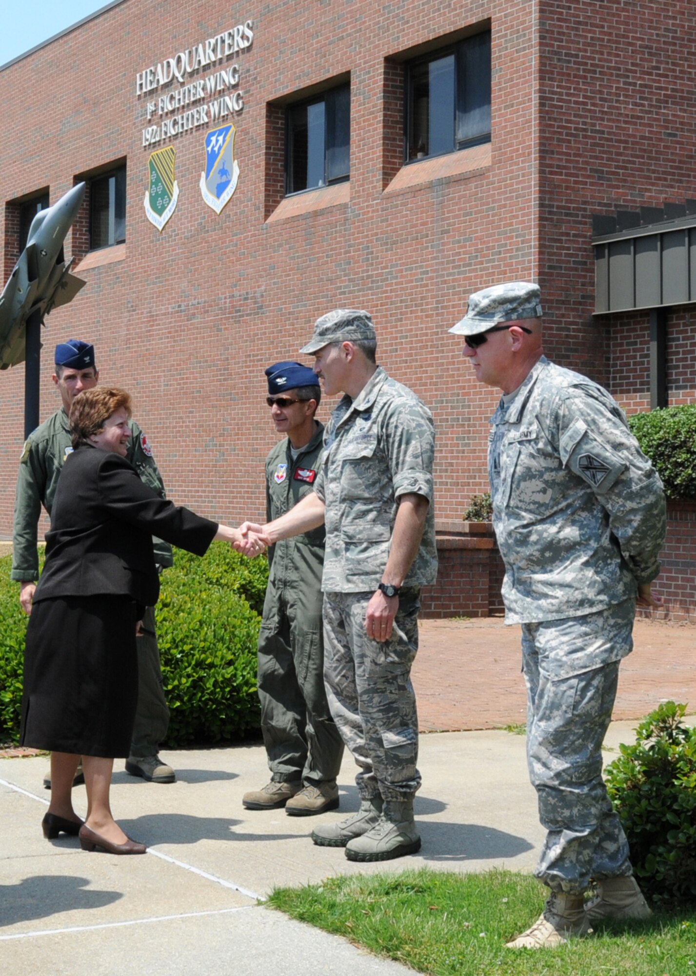 Virginia Secretary of Public Safety Marla G. Decker visited the 192nd Fighter Wing at Langley Air Force base May 28, 2013. During her visit, she received a guided tour of the unit, received briefings on both state and federal missions of the 192nd FW, and interacted with aircraft maintenance crew chiefs who answered her questions about their jobs and the F-22 Raptor. (U.S. Air National Guard photo by Master Sgt. Carlos J. Claudio/Released)
