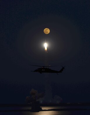 The 920th Rescue Wing supported a Delta IV rocket launch May 24, 2013. The launch from Cape Canaveral Air Force Station, Fla., lit up the night sky while Wing Airmen  safeguarded the hazard zone. (U.S. Air Force photo/Lt. Col. Rob Haston)