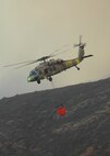 A Navy MH-60S "Seahawk" from the "High Rollers" of Helictoper Sea Combat Squadron (HSC) 85 prepares to fill a 420-gallon capacity Bambi bucket Tuesday used to drop water in coordination with civillian fire fighters. 

HSC-85 flew two MH-60S each specially equipped with a Bambi bucket.

U.S. Navy photo by Mass Communication Specialist 2nd Class (SW/AW) Chris Fahey.