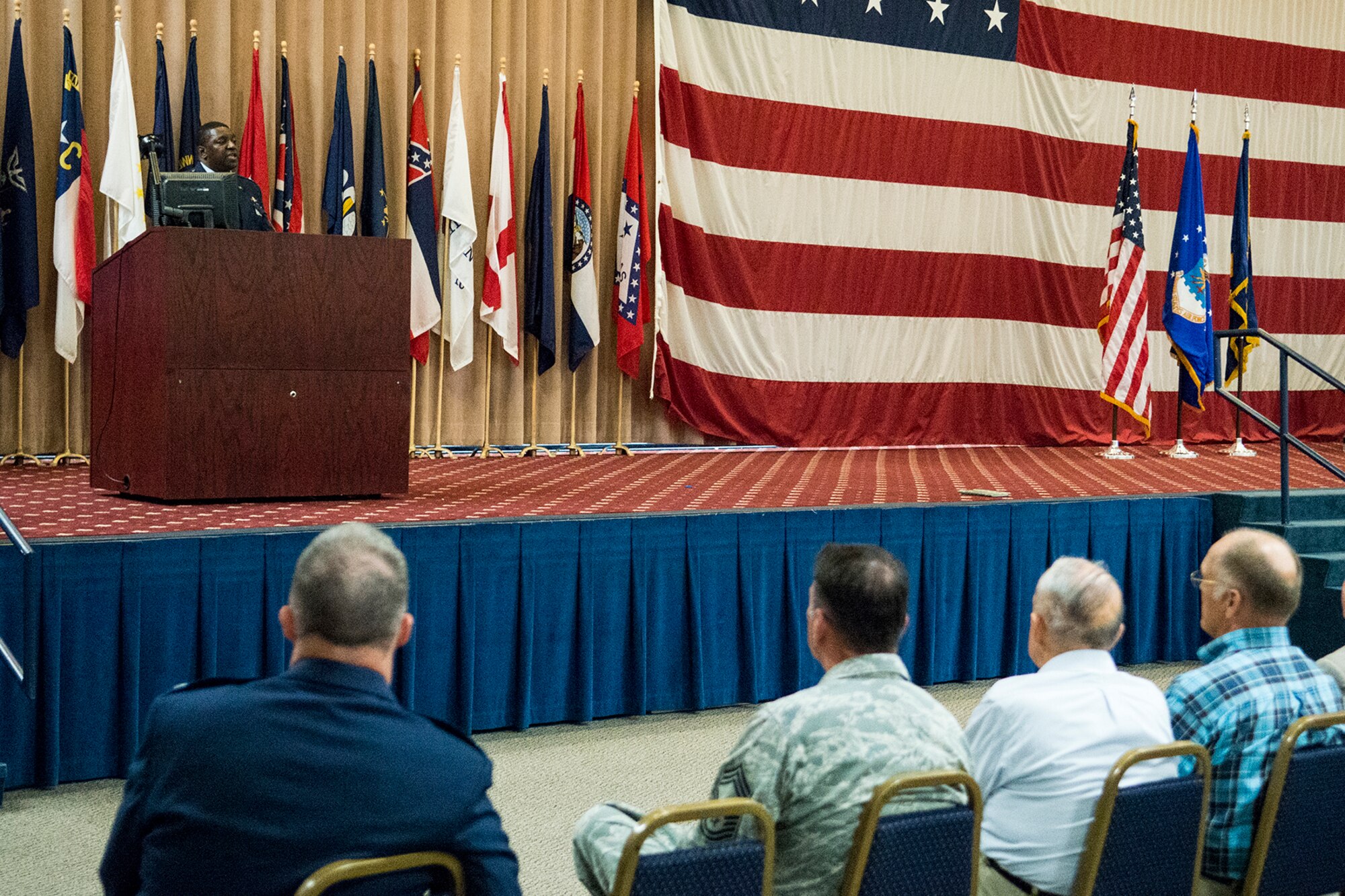 U.S. Air Force Col. Roy Peterson speaks after assuming command of the 307th Mission Support Group (MSG) during a ceremony held on June 1, 2013, Barksdale Air Force Base, La. As commander, Peterson answers directly to the 307th Bomb Wing commander for all 307th MSG units to include the 307th Civil Engineering Squadron, 307th Logistics Readiness Squadron, 307th Security Forces Squadron and the 307th Force Support Squadron. (U.S. Air Force photo by Master Sgt. Greg Steele/Released)