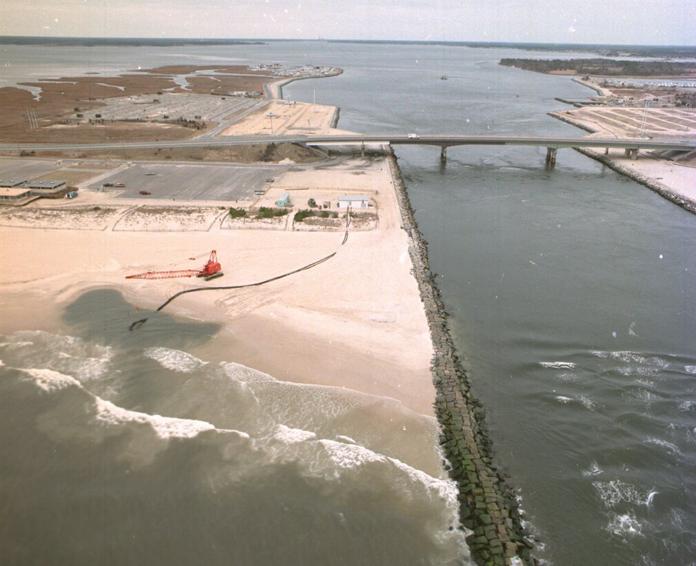 The Indian River Inlet Sand Bypass Plant provides for the pumping of approximately 100,00 cubic yards of sand annually to nourish the beach on the north side of the inlet jetty. 