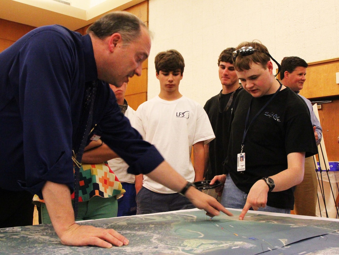 Colt Bowles shows students about Post 45 and the history of the Corps.