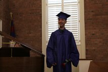 Steven C. James, a Nashville, N.C., native, smiles at his parents Larry and Michelle during the Christian Home School Association graduation in Rocky Mount, N.C., June 1, 2013. Steven graduated from home school after receiving many life threatening heart surgeries with the support of his family and the Marine Corps. 