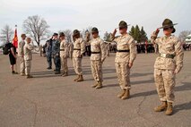 Drill instructors and corpsmen who participated in Recruiting Station Twin Cities' three-day mini boot camp received a meritorious mast for their efforts during the closing ceremony April 28. More than 650 aspiring Marines and guests attended the event. For additional imagery from the event, visit www.facebook.com/rstwincities. 