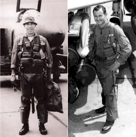 (left) Col. Wendell Keller and (right) Capt. Virgil Keller, members of the 433rd Tactical Fighter Squadron, were tasked with a night interdiction mission against a heavily defended supply route and storage area complex March 1, 1969, near the Ban Karai Pass, Thailand. During this mission, Keller and Meroney, and their wingman, from the 433 TFS came under fire. Keller and Meroney attacked and destroyed the threatening enemy gun positions. During the attack their aircraft was hit by hostile fire and crashed. There were no parachutes seen or emergency beacons sent.  Keller and Meroney were declared missing in action. (courtesy photo)