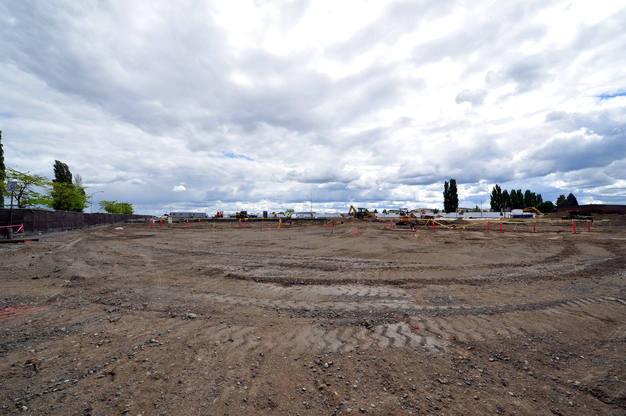 An overall image of the construction site progress for the new wing headquarters building at Fairchild Air Force Base, Wash., May 30, 2013. The projected completion date for the construction is January 2014. (U.S. Air Force photo by Senior Airman Taylor Curry/Released)