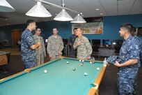 U.S. Air Force Brig. Gen. Robert D. LaBrutta, 502nd Air Base Wing and Joint Base San Antonio commander, speaks to military personnel during his tour at the Sam Houston Community Center June 3, at JBSA-Fort Sam Houston. LaBrutta will visit the three primary JBSA locations this week.  He took command during a ceremony May 29. (U.S. Air Force photo by Joel Martinez/Released)