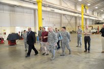 U.S. Air Force Brig. Gen. Robert D. LaBrutta, Joint Base San Antonio and 502nd Air Base Wing commander, tours the 502nd Logistics Readiness Squadron Vehicle Maintenance Facility June 3, at JBSA-Fort Sam Houston.  LaBrutta will visit the three primary JBSA locations this week.  He took command during a ceremony May 29. (U.S. Air Force photo by Joel Martinez/Released)