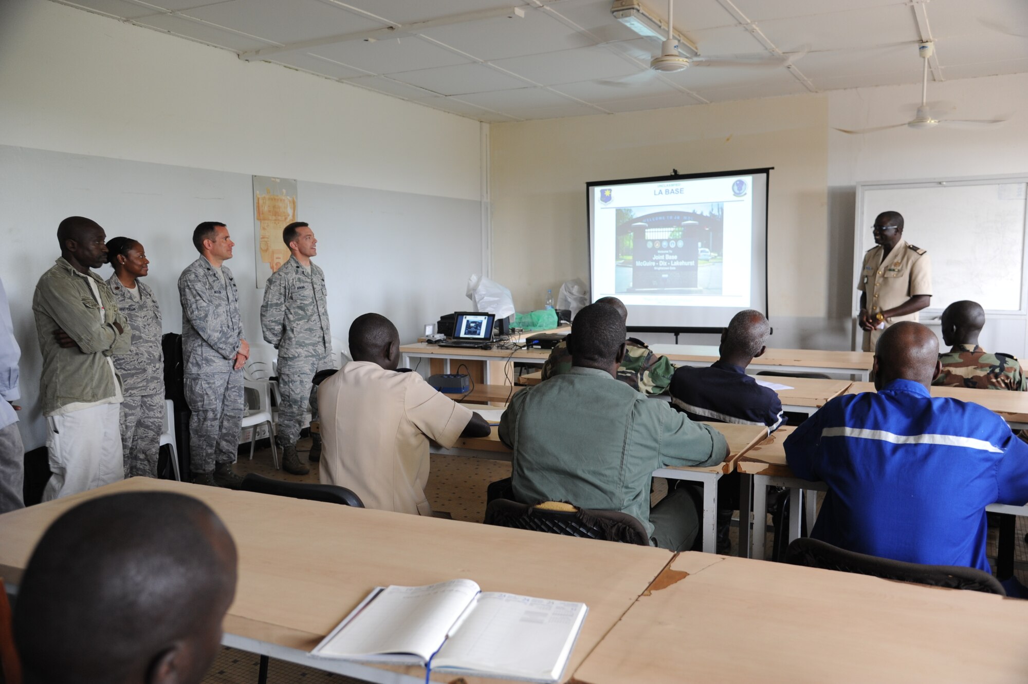 Members of the 621st Contingency Response Wing and U.S. Air Forces in Europe-Air Forces Africa conduct introductions during an engagement with their Senegalese air force counterparts, May 20 - 24.  (U.S. Air Force photo by Capt. Brooke Brzozowske)