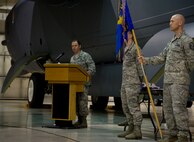 MINOT AIR FORCE BASE, N.D. – Col. Eric Froehlich, 5th Maintenance Group commander, gives his remarks during the 5th Maintenance Operations Squadron inactivation ceremony, May 31. The inactivation of the squadron is part of a Headquarters Air Force effort to make available additional officer positions from the ranks of junior and mid-grade level Majors. The Air Force Chief of Staff approved the inactivation of all MOS Air Force-wide, except in Intercontinental Ballistic Missile Wings. (U.S. Air Force photos/Senior Airman Brittany Y. Auld)