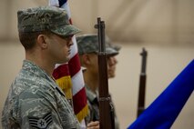 MINOT AIR FORCE BASE, N.D. – Team Minot’s Honor Guard performs during the 5th Maintenance Operations Squadron inactivation ceremony, May 31. Members of these flights will now be directly responsible to the 5th Maintenance Group for the administration, analysis, training management, and programs and resources necessary to support the group production effort. All functions within the flights are expected to remain the same. (U.S. Air Force photos/Senior Airman Brittany Y. Auld)