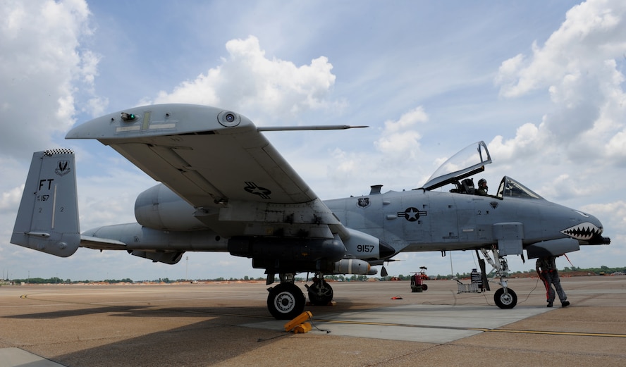 An A-10 Thunderbolt II fighter from Moody Air Force Base, Ga., sits on the flightline after landing from a training sortie on Barksdale Air Force Base, La., June 4, 2013. Airmen from Moody are participating in Green Flag East, which gives aircrew the opportunity to train for future deployments. The A-10 is designed for close air support and is capable of delivering large and varied ordinance accurately on targets. (U.S. Air Force photo/Airman 1st Class Benjamin Gonsier)