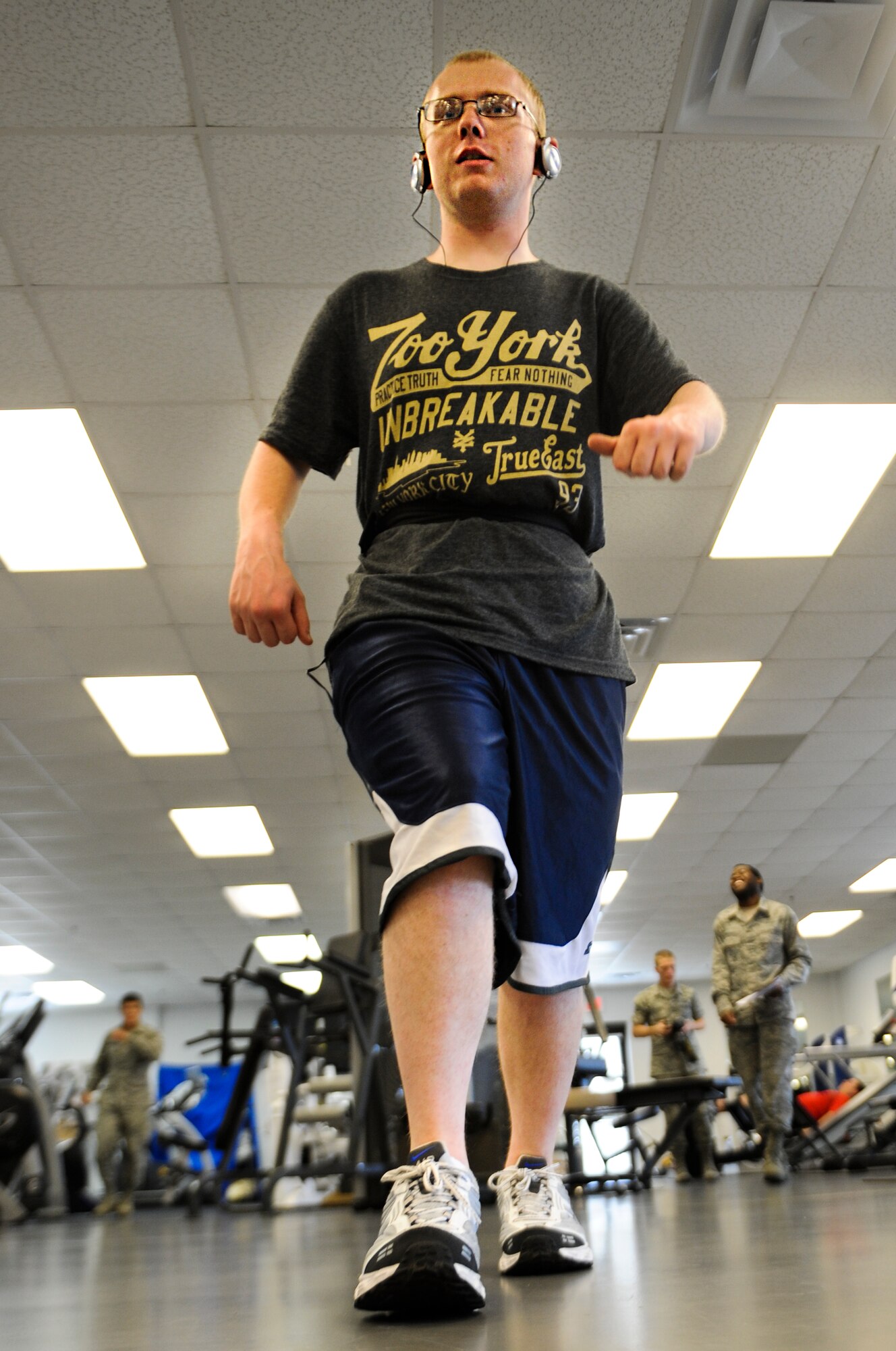 U.S Air Force Airman 1st Class Aaron Mosher, an aerospace ground equipment mechanic for 1st Special Operations Equipment Squadron, goes through a workout during physical training on Hurlburt Field, Fla., May 29, 2013. Many of the patients seen are post-surgery patients, attending physical therapy for about six months. (U.S. Air Force photo/Airman 1st Class Christopher Callaway) 