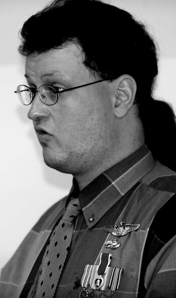 Paul Blais speaks to an Airman Leadership School class at Langley Air Force Base, Va., May 15, 2013 - discussing his experience as a U.S. Air Force Airman and survivor of the Khobar Towers attack. The attack, which occured June 25, 1996 in Dhahran, Saudi Arabia, killed 19 Airmen and wounded hundreds more. (U.S. Air Force photo by Staff Sgt. Jarad A. Denton/Released)   