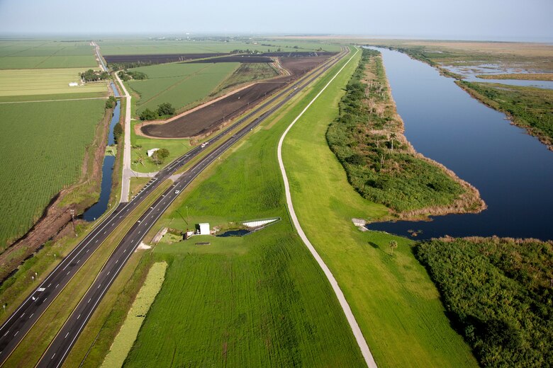 The Lake Okeechobee Scenic Trail (LOST) is on the crown of the Herbert Hoover Dike, which surrounds Lake Okeechobee. This section is near South Bay at the southernmost end of the lake. 