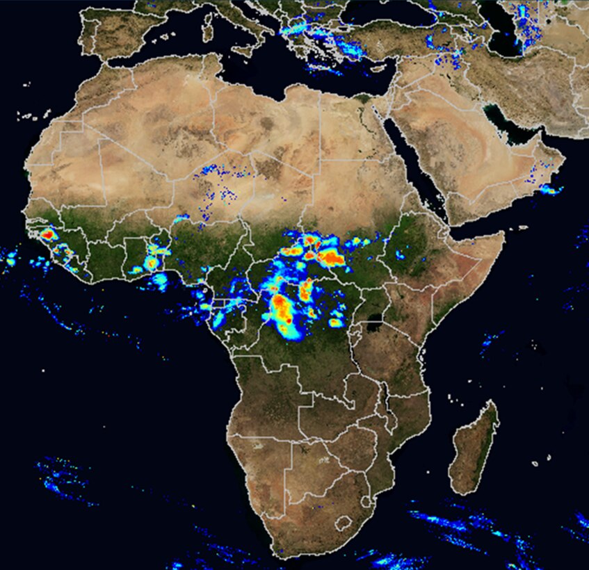 UC-Irvine G-WADI Geoserver website, near real-time precipitation map. Screen capture: May 28, 2013.