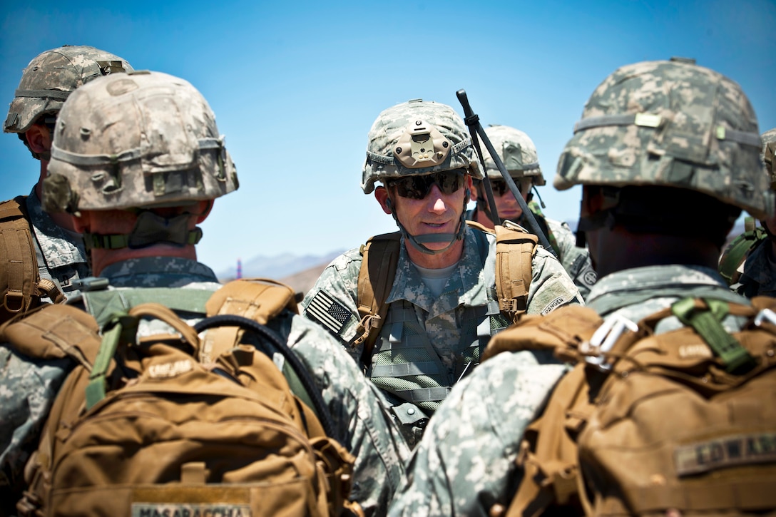 Army Maj Gen. John W. Nicholson Jr. talks to his paratroopers following ...