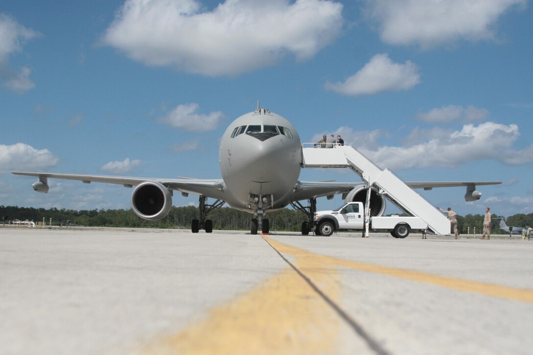 The Boeing-767 Aeronautica Militare sits on the runway shortly after arriving at Cherry Point May 31. 