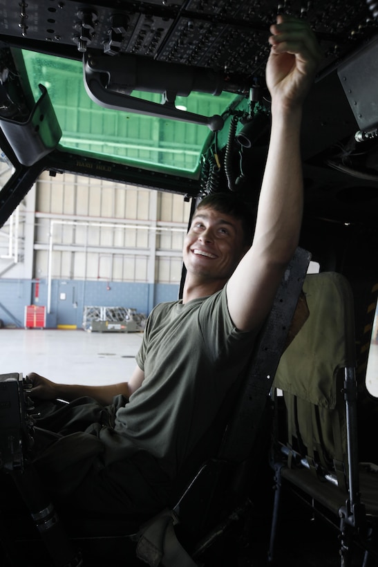 Every time he hops in the cockpit of an aircraft to perform safe for flight inspections, Lance Cpl. John A. Berghuis, a helicopter mechanic with Marine Light Attack Helicopter Squadron 467 ,said he inspects every nook and cranny, touching everything before clearing the aircraft for flight.
“There is a sense of pride and accomplishment that comes with this job,” he said. “How many 20-year-olds can say they inspect helicopters before flight?”
As of now, Berghuis is qualified to troubleshoot and perform maintenance on the squadron’s AH-1W Super Cobras and UH-1N Hueys.
The mechanic said he looks forward to completing his qualifications to work on the UH-1Ys the squadron recently added to their aircraft inventory. Although there is a vast amount of knowledge Berghuis has to know about the new platform, he said he has a good foundation because he knows everything about the other platforms.
“There is a lot of responsibility that comes with this job,” he said. “I just hope to keep progressing while learning more and more every day.”  
