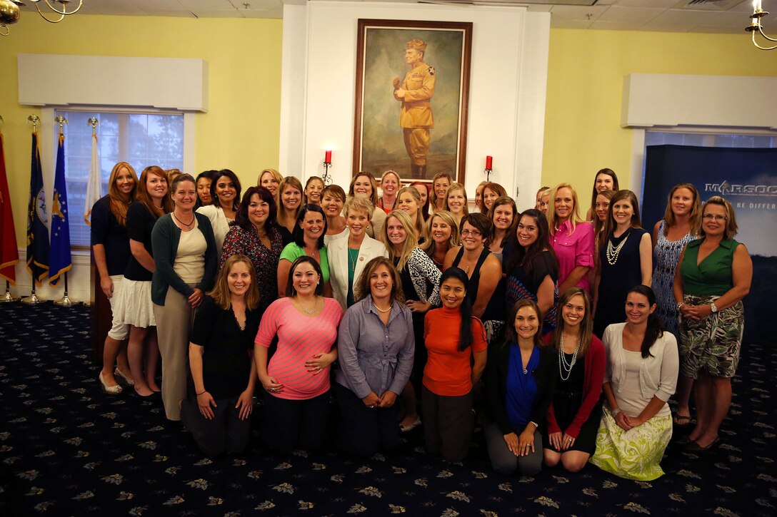First Lady of the Marine Corps, Bonnie Amos visited Marine Forces Special Operations Command's (MARSOC) spouses at the Camp Lejeune Officers Club June 4. Amos spent time having conversations with the spouses and was on hand to help kick off the mentorship program. "The spouses of MARSOC can build friendships and a sense of community as mentors. It's how we get through the good times, and the not so good times," Amos said.