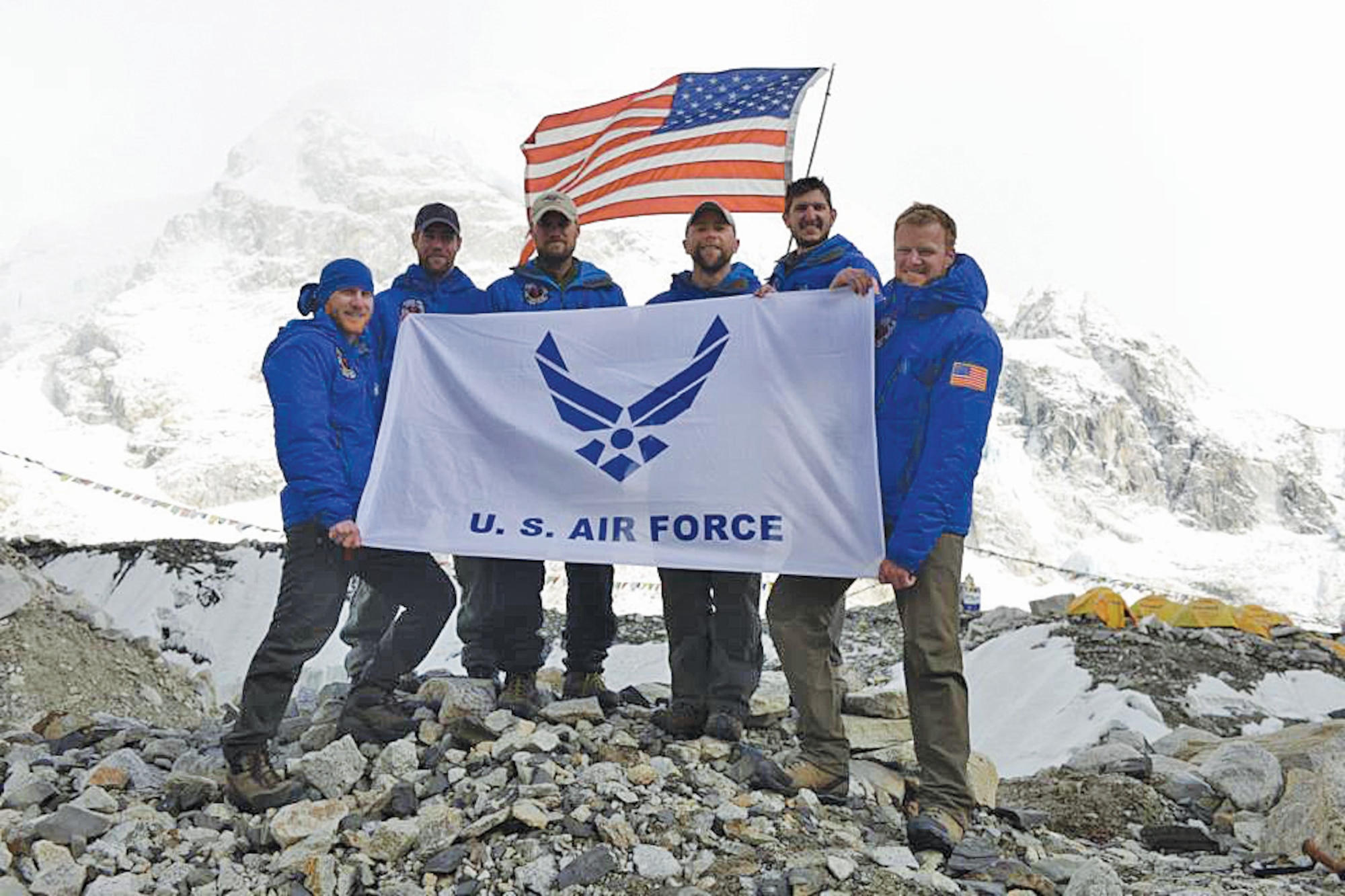 The USAF 7 Summits team reaches the summit of Mount Everest on May 20. Members of the team have taken an American and United States Air Force flag to all seven summits they have climbed. (Courtesy photo)