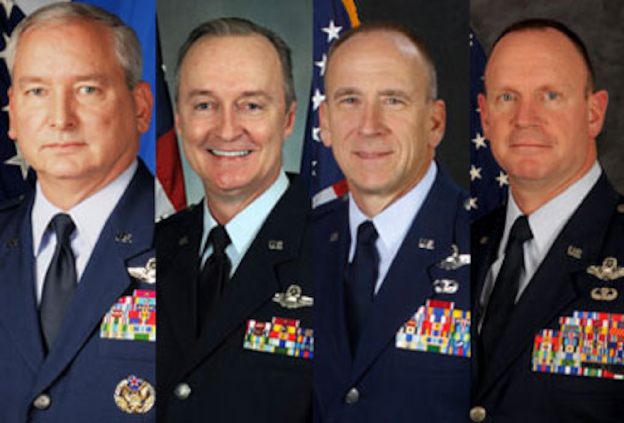 Air Force Reserve Command announced senior leader changes June 6. From left: Brig. Gen. Stephen “Fritz” Linsenmeyer, Brig. Gen. Edmund D. Walker, Col. Donald R. Lindberg and Col. Christian G. Funk. (U.S. Air Force illustration)
