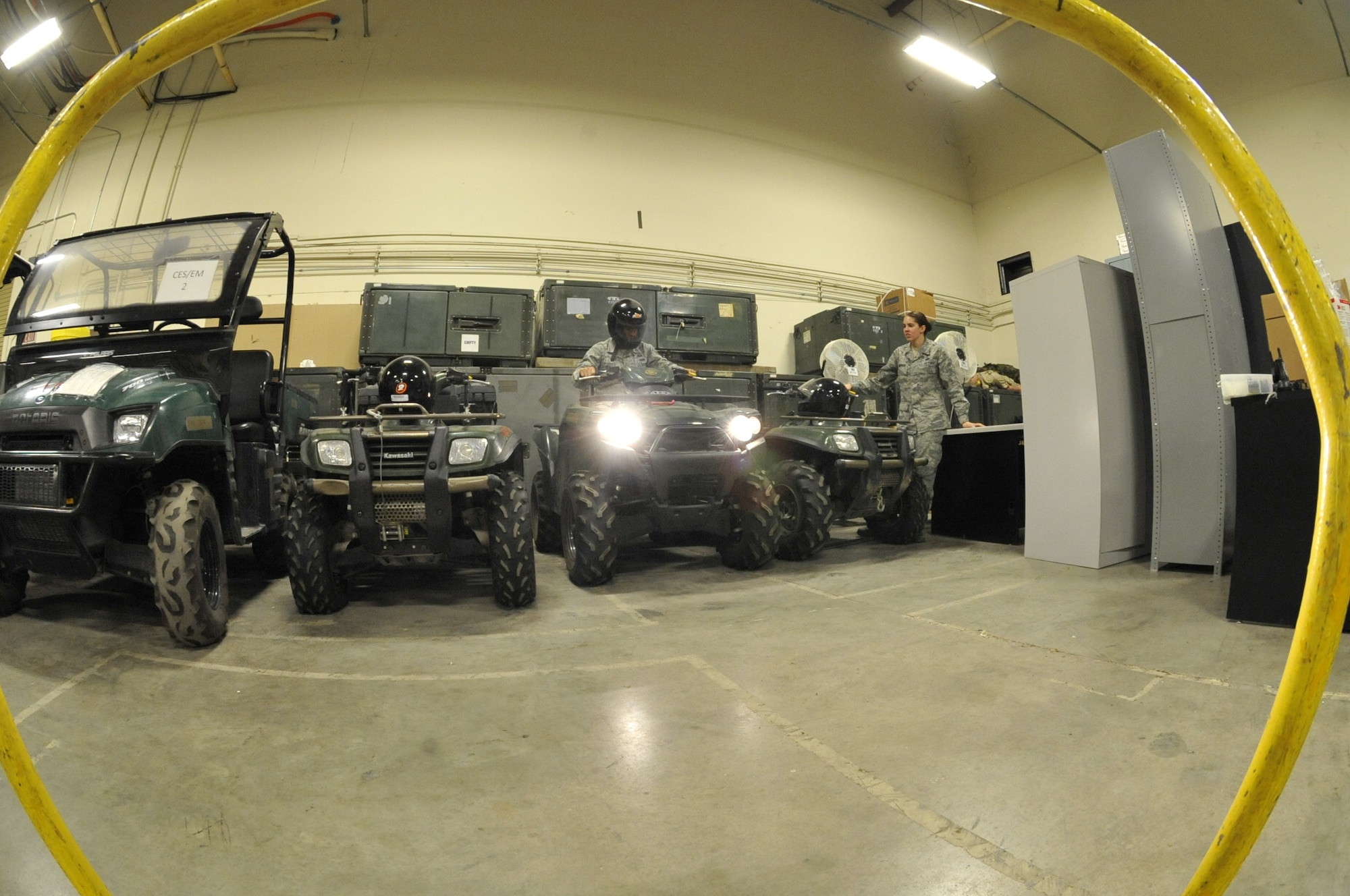 Airman 1st Class Alfredo Guzman, 509th Civil Engineer Squadron journeyman, operates an emergency response vehicle at Whiteman Air Force Base, Mo., May 22, 2013. Airmen use the response vehicle to get downrange in a timely matter for any reason, such as detection of a suspicious package, or for an eight-legged survey for a radiological response. (U.S. Air Force photo by Airman 1st Class Keenan Berry/Released)