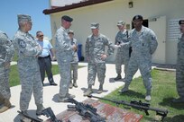 U.S. Air Force Brig. Gen. Robert D. LaBrutta, 502nd Air Base Wing and Joint Base San Antonio commander, tours the Combat Arms Range June 5, at JBSA-Randolph. LaBrutta will visit the three primary JBSA locations this week.  He took command during a ceremony May 29. (U.S. Air Force photo by Joel Martinez/Released)