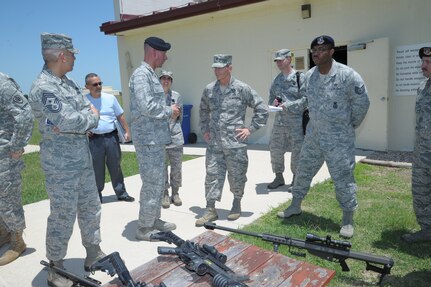 U.S. Air Force Brig. Gen. Robert D. LaBrutta, 502nd Air Base Wing and Joint Base San Antonio commander, tours the Combat Arms Range June 5, at JBSA-Randolph. LaBrutta will visit the three primary JBSA locations this week.  He took command during a ceremony May 29. (U.S. Air Force photo by Joel Martinez/Released)