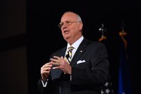 Thomas F. Hall, assistant secretary of defense for Reserve Affairs, speaks about the transition of the Guard and Reserve from a strategic reserve to an operational reserve at the Air National Guard Senior Leadership Conference in Lansdowne, Va., Nov. 19, outside of Washington.