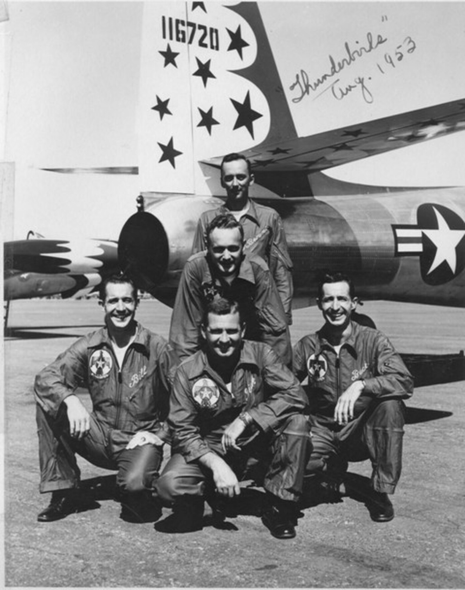 Capt. Cuthbert Pattillo, left; 1st Lt. Aubry Brown, standing; Capt. Robert McCormick, middle, Maj. Richard Catledge, front middle; and Capt. Charles Pattillo. August 1953.(Courtesy photo)