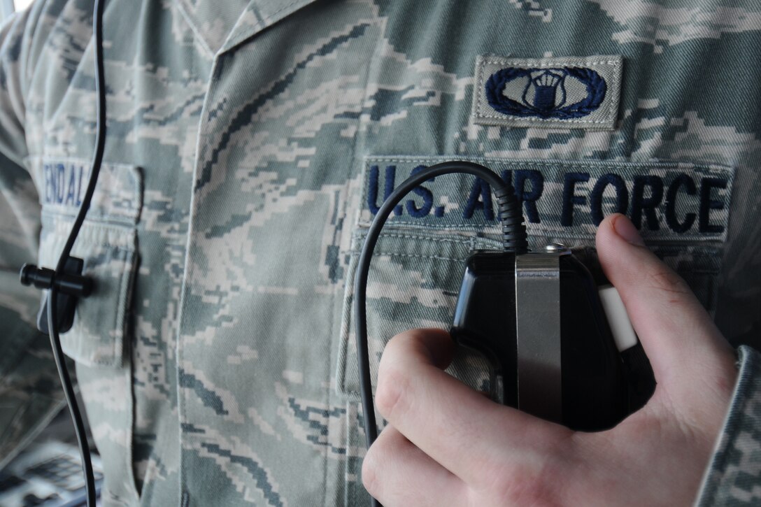 Senior Airman Michael-Paul Kendall, 36th Operations Support Squadron air traffic controller, communicates with pilots to clear the aircraft for landing May 30, 2013, on Andersen Air Force Base, Guam. The communication between the tower Airmen and the pilots remains constant to ensure they can land aircraft safely and average of 49 missions daily.
(U.S. Air Force photo by Airman 1st Class Emily Bradley/Released)
