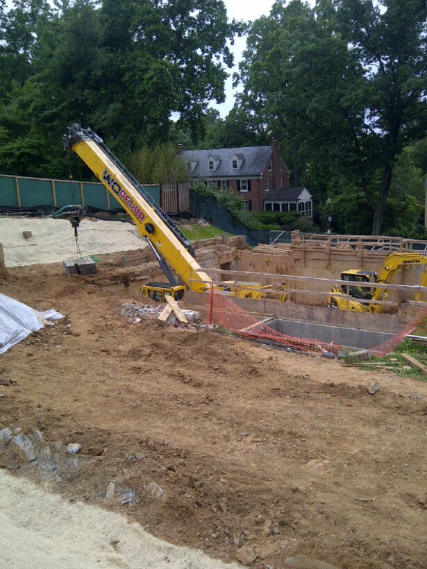 The crane is in place to begin construction of the Engineering Control Structure at 4825 Glenbrook Road
