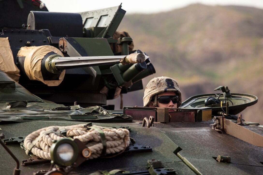 A light armored vehicle assigned to 26th Marine Expeditionary Unit is offloaded from a landing craft, air cushion vessel assigned to the USS Kearsarge (LHD 3), on Arta Beach in Djibouti, Africa, May 27, 2013. The 26th MEU is a Marine Air-Ground Task Force forward-deployed to the U.S. 5th Fleet area of responsibility aboard the Kearsarge Amphibious Ready Group serving as a sea-based, expeditionary crisis response force capable of conducting amphibious operations across the full range of military operations.(U.S. Marine Corps photo by Sgt. Christopher Q. Stone, 26th MEU Combat Camera/Released)