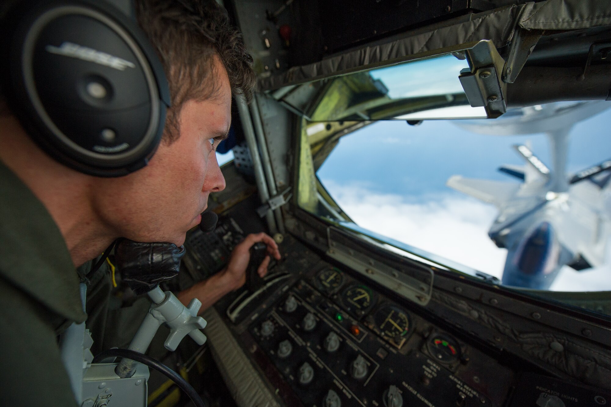 U.S. Air Force Tech Sgt Joe Parker, KC-135 Stratotanker boom operator, 336th Air Refueling Squadron, March ARB, Calif., refuels an F-35A Lightning II Joint Strike Fighters from the 58th Fighter Squadron, 33rd Fighter Wing, Eglin AFB, Fla., May 16, 2013. The 33rd Fighter Wing is a joint graduate flying and maintenance training wing that trains Air Force, Marine, Navy and international partner operators and maintainers of the F-35 Lightning II. (U.S. Air Force photo by Master Sgt. John R. Nimmo, Sr./RELEASED)