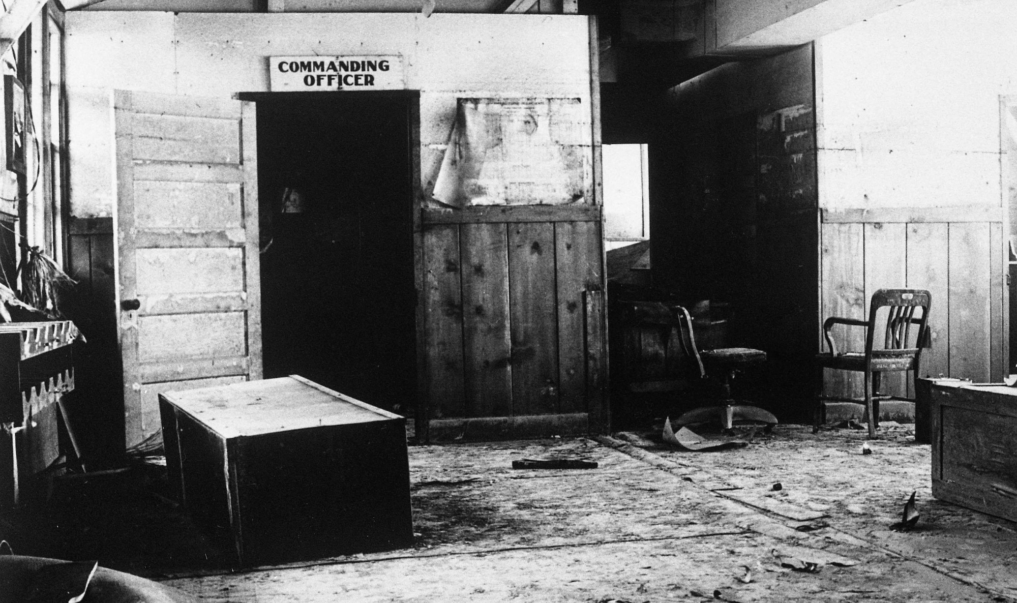 On Memorial Day, May 30, 1948, the Vanport flood engulfed the Portland Air National Guard Base, Portland, Ore. This image depicts the air base after clean-up operations had begun. (Oregon Air National Guard historical photo). 