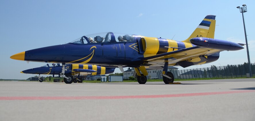Estonian Air Force Lt. Col. Arvo Palumäe and U.S. Air Force Brig. Gen. Scott Kelly, Commander 175th Wing, Maryland Air National Guard taxi in an Estonia Air Force L-39 Fighter Aircraft during Sabre Strike at Amari Air Base, Estonia on June 6, 2013. Saber Strike 2013 is a multinational exercise involving approximately 2,000 personnel from 14 countries and is designed to improve NATO interoperability and strengthen the relationships between military forces of the U.S., Estonia and other participating nations. (U.S. Air National Guard photo by Staff Sgt. Benjamin Hughes)