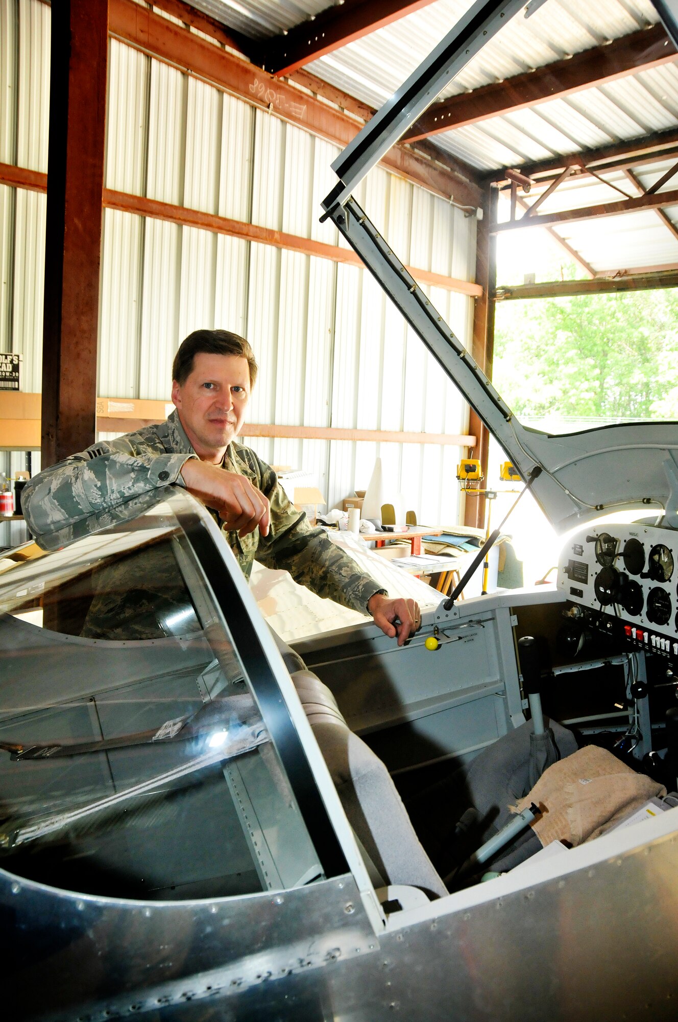 Chief Master Sgt. Jeff Trabold, 180th FW Airfield Operations Manager, pictured with his hand-built Vans Aircraft RV-6. The aircraft took around 22 years to complete and was funded with Chief Trabold’s guard checks. Photo by Staff Sgt. Nicholas Kuetemeyer, Public Affairs (Released).