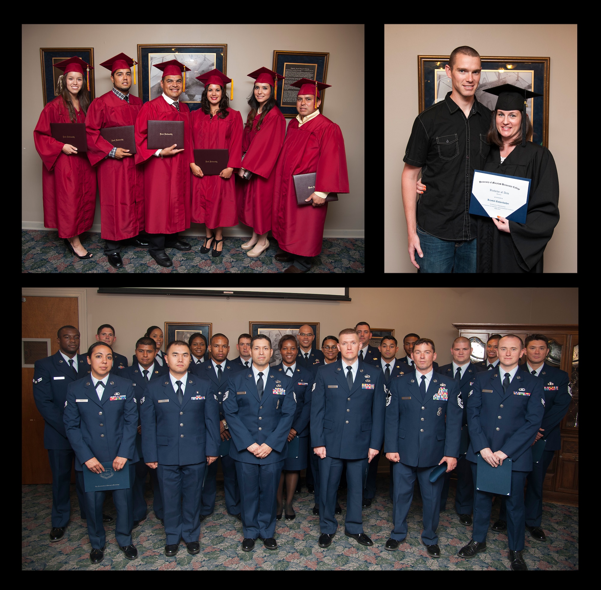 College graduates pose for a picture after their graduation at Laughlin Air Force Base, Texas, June 6, 2013. In total, 38 members of Laughlin were recognized for reaching a new educational milestone. (U.S. Air Force graphic/Airman 1st Class John D. Partlow)