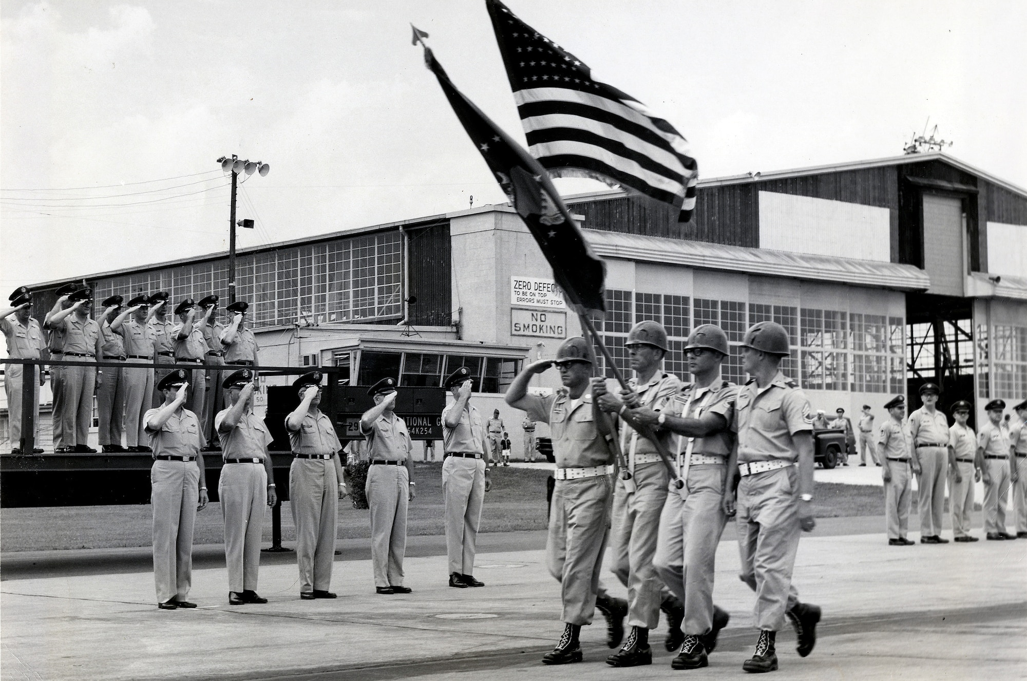 MCGHEE TYSON AIR NATIONAL GUARD BASE, Tenn. – U.S. Air National Guard Maj. Gen. I.G. Brown, first Director of the Air National Guard, reviews the students at the I.G. Brown Training and Education Center during a ceremony on the flight line here. The Center has since graduated nearly 35,000 Noncommissioned Officer Academy students as well as nearly 20,000 Airman Leadership School students since 1968. The Center was dedicated in Brown’s name, and it had long been his dream to establish an academy within the Air National Guard. He envisioned a center located on an Air National Guard base and staffed by Air National Guardsmen. (U.S. Air National Guard file-photo/Released)