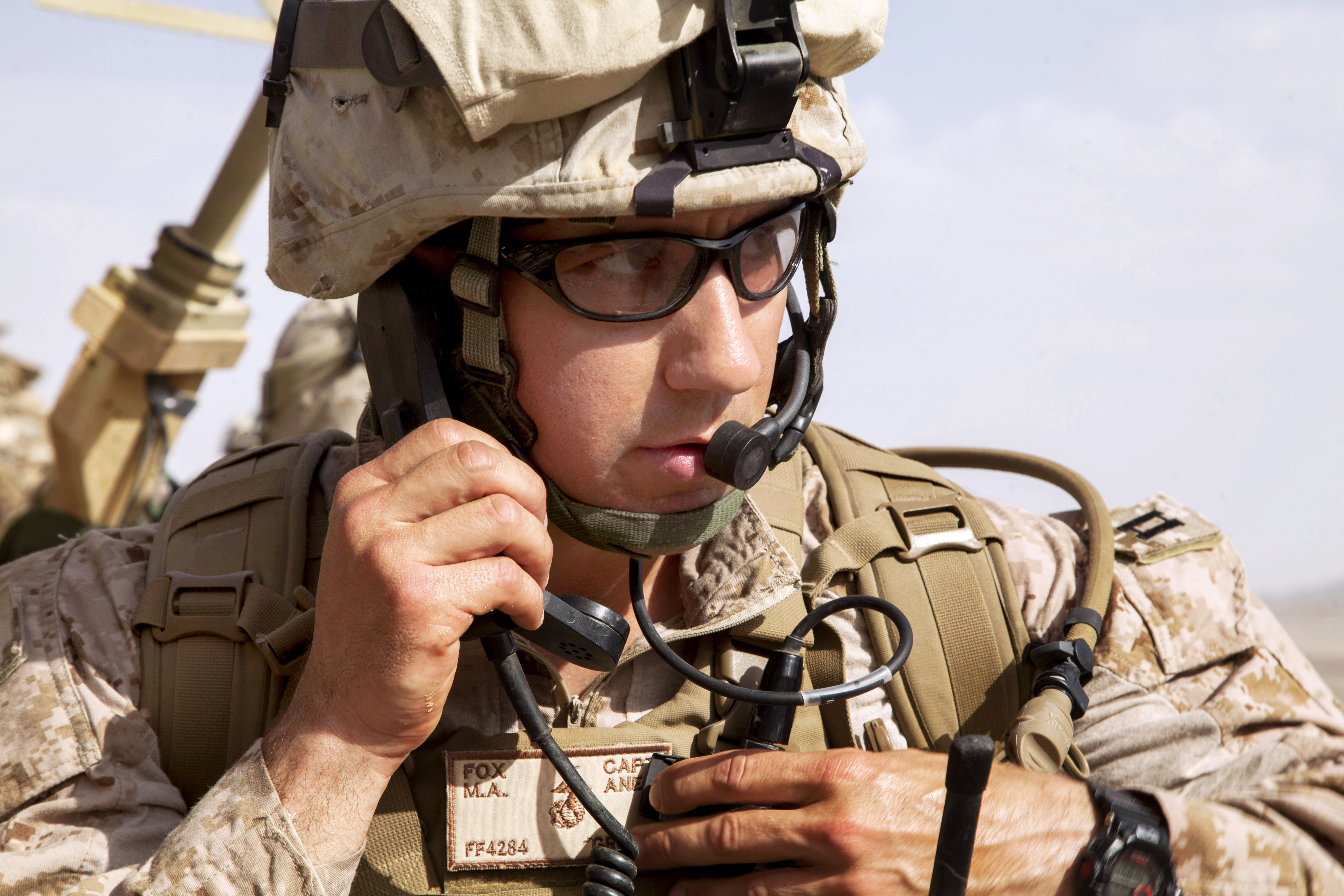 U.S. Marine Corps Capt. Michael Fox talks with his leaders