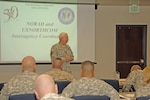 Lt. Gen. William Webster, deputy commander of USNORTHCOM addresses the Keystone Fellows July 14.  Keystone is the senior enlisted leadership course designed to increase senior enlisted personnels' awareness of warfighting in the joint envirenment by bringing them to several of the joint and combatant commands in the United States.  While at NORAD and USNORTHCOM, the Fellows received briefings on the missions of the commands, toured command facilities and met with several of the commands leaders.